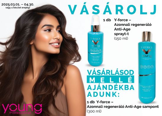 AKCIÓ - 1 db Y-Force azonnali regeneráló anti-age hajápoló sprayhez AJÁNDÉK Y-Force hyaluronsavas, növényi kollagénes sampon (300ml) képe