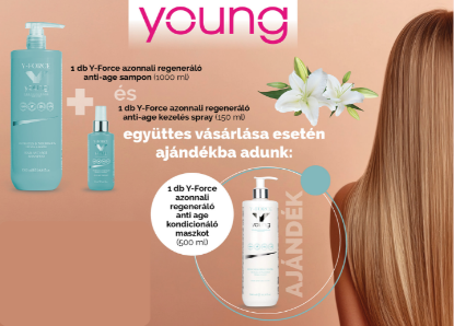 Kép AKCIÓ - Young Force azonnali regeneráló anti- age samponhoz (1000 ml) és Young Force regeneráló sprayhez(150 ml) AJÁNDÉK Young Force kondicionáló maszk (500 ml)